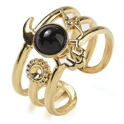 Natural Black Onyx Finger Rings RJEW-U027-07G-08-1