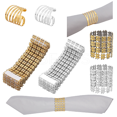 24Pcs 4 Style Alloy Napkin Rings and Plastic Rhinestone with Polyester Napkin Holder Adornment AJEW-AR0001-16-1
