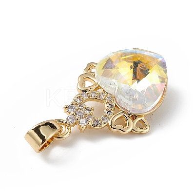 Real 18K Gold Plated Rack Plating Brass Micro Pave Clear Cubic Zirconia Pendants KK-C015-30G-08-1