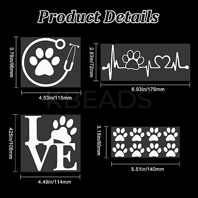 8 Sheets 4 Style Waterproof Heart & Bear Paw Pattern PET Car Decals Stickers STIC-GF0001-03B-1