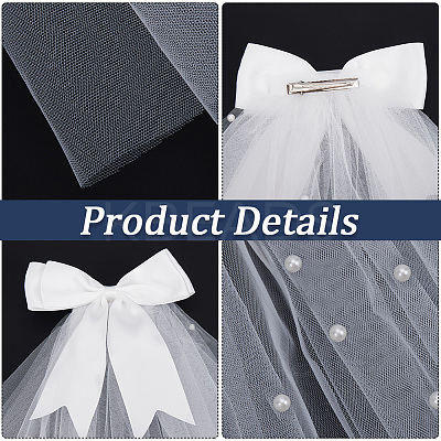 Bowknot Polyester Long Mesh Tulle Bridal Veils OHAR-WH20005-06-1