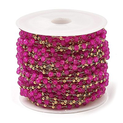 Rondelle Glass Beaded Link Chains CHS-G028-07G-03-1