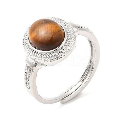 Natural Gemstone Oval Adjustable Ring RJEW-A020-01P-1