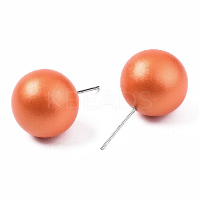 Painted Round Schima Wood Earrings for Girl Women EJEW-T017-01E-1