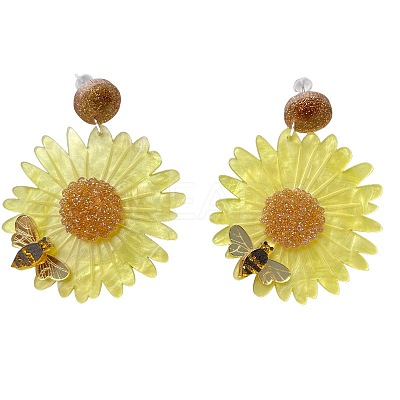 Flower with Bees Acrylic Dangle Stud Earrings FS-WG9FE34-02-1