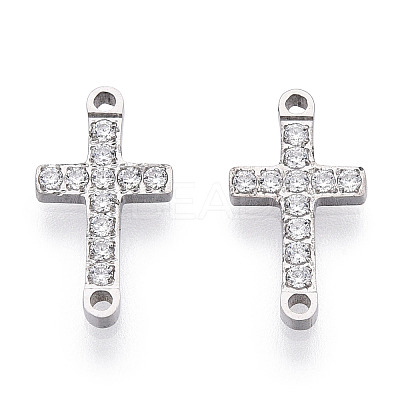 316 Surgical Stainless Steel Clear Cubic Zirconia Connector Charms X-STAS-ZX042-22S-1
