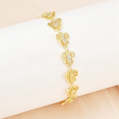 Brass Micro Pave Clear Cubic Zirconia Link Chain Bracelets for Women BJEW-A090-10C-G-1