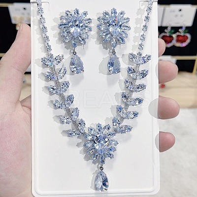 Brass Micro Pave Cubic Zirconia Pendant Necklaces & Earring Sets FS-WGC82D2-01-1