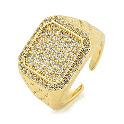 Brass with Cubic Zirconia Open Cuff Rings RJEW-U011-06A-G-1