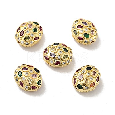Oval Brass Micro Pave Cubic Zirconia Beads KK-G419-16G-1