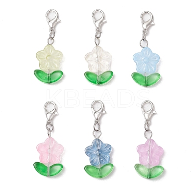 Flower Glass Pendant Decorations HJEW-JM03379-S-1