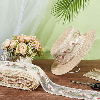 10Yards Polyester Flower Embroidery Elastic Lace Ribbon OCOR-NB0002-14A-1