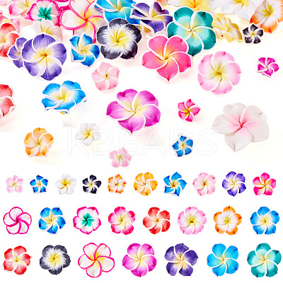 50Pcs 5 Styles Handmade Polymer Clay 3D Flower Plumeria Beads CLAY-TA0001-68-1