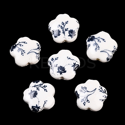 Floral Printed Porcelain Beads X-PORC-Q166-1-1