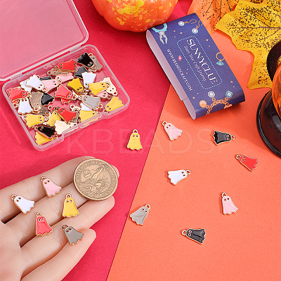 60Pcs 6 Colors Halloween Alloy Enamel Pendants FIND-SC0010-89-1