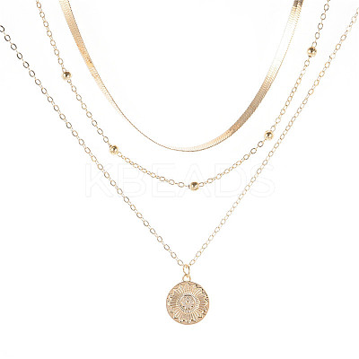Alloy Flower Coin Pendant 3 Layered Necklaces for Women FS-WGE6B44-01-1