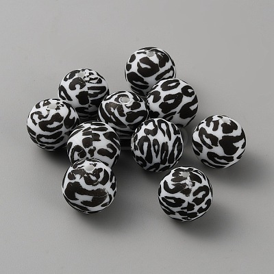 Round with Leopard Print Pattern Food Grade Silicone Focal Beads LS-SIL-WH0009-08A-1