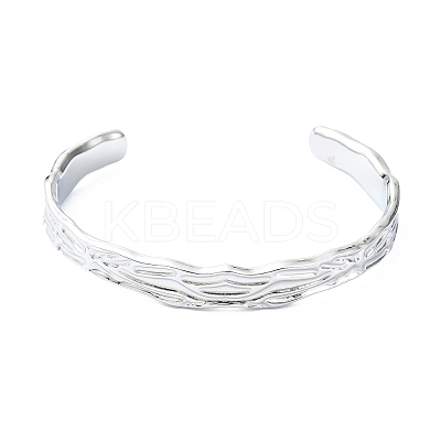 Non-Tarnish 304 Stainless Steel Textured Open Cuff Bangles for Women STAS-B068-02P-1