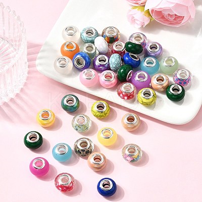 40Pcs 4 Styles AB Color Opaque Resin Imitation Porcelain European Large Hole Rondelle Beads RPDL-FP0001-01-1