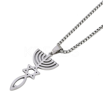 201 Stainless Steel Messianic Star of David Pendant Box Chain Necklaces NJEW-M010-03P-1