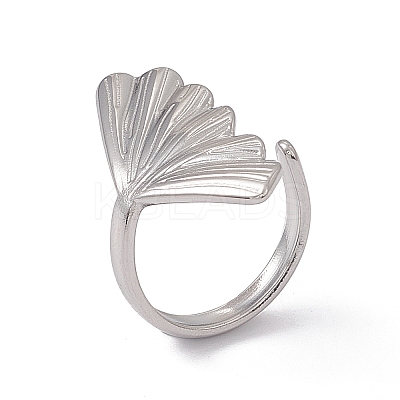 304 Stainless Steel Shell Shape Cuff Ring for Women RJEW-C045-25P-1