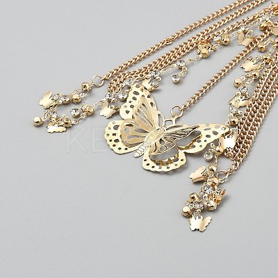 Alloy Rhinestone Flat Round Link Bell Waist Body Chains for Dress AJEW-WH0606-011B-1