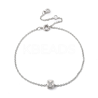 Brass Micro Pave Clear Cubic Zirconia Charms Bracelets BJEW-JB05400-02-1