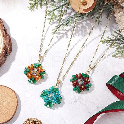 3Pcs 3 Colors Glass Seed Beaded Clover Pendant 304 Stainless Steel Cable Chain Necklaces for Women NJEW-MZ00128-1