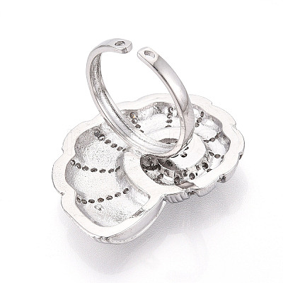 Brass Micro Pave Cubic Zirconia Adjustable Open Cuff Rings for Women RJEW-N051-02P-1