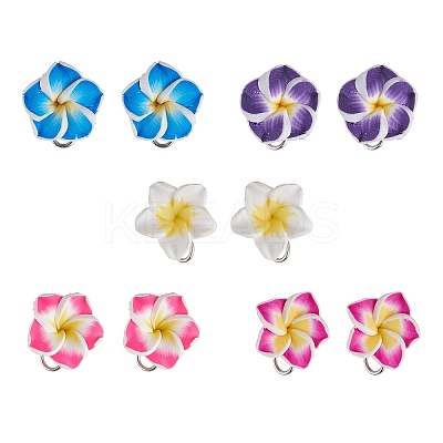 Flower Handmade Polymer Clay Plumeria Stud Earring Findings EJEW-JE06438-S-1