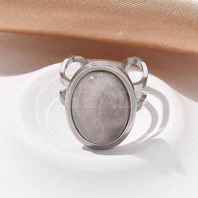 Oval Natural Rose Quartz Finger Rings RJEW-M062-02P-15-1