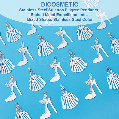100Pcs 2 Style 201 Stainless Steel Stilettos Filigree Pendants STAS-DC0007-96-1