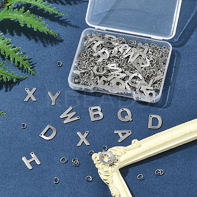 104Pcs 26 Styles Letter A~Z 304 Stainless Steel Alphabet Letter Charms STAS-FS0001-67-1