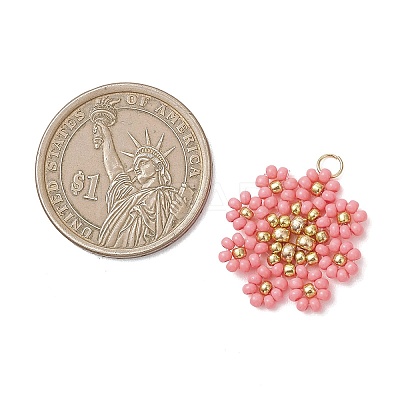 Glass Seed Beaded Flower Pendants PALLOY-MZ01181-03-1