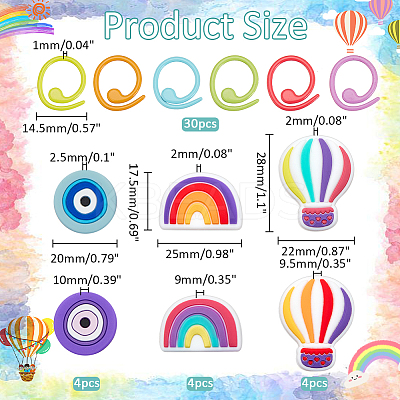Evil Eye/Hot Air Balloon/Rainbow Silicone Knitting Needle Point Protectors SIL-NB0001-36-1