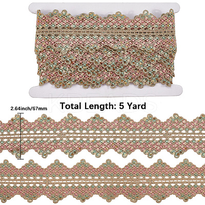 4.8~5 Yards Sparkle Polyester Lace Trim Ribbon with Plastic Paillettes OCOR-CY0001-14A-1