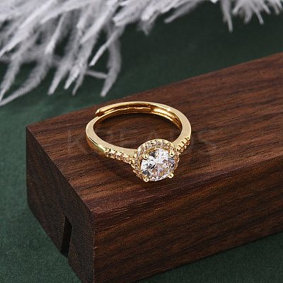 Brass Micro Pave Clear Cubic Zirconia Finger Rings for Women RJEW-U049-06G-1