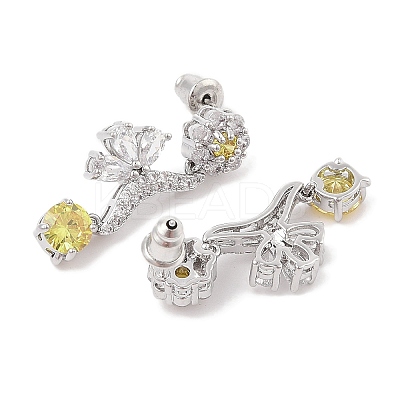 Brass Pave Cubic Zirconia Flower Stud Earrings for Women EJEW-I304-23P-1