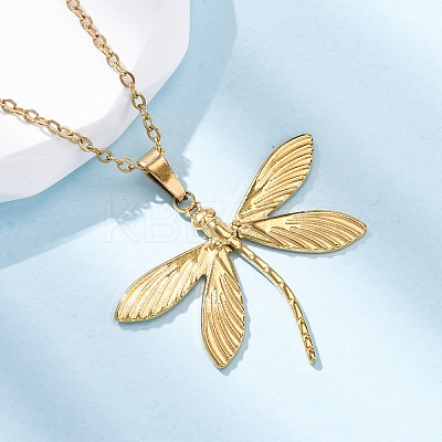 Dragonfly 304 Stainless Steel Pendant Necklaces NJEW-H059-05G-1