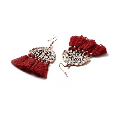 Alloy Half Round with Tassels Dangle Earrings LS-EJEW-E267-05RC-1
