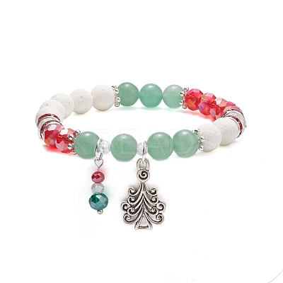 Natural Lava Rock(Dyed) & Green Aventurine Stretch Bracelet BJEW-TA00095-1