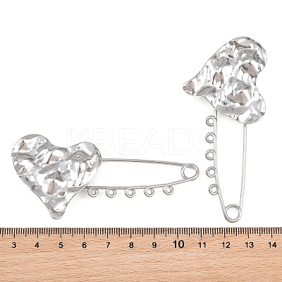 Textured Heart 304 Stainless Steel Safety Pins Brooch Findings SA-CBA098D-15A-P05-1