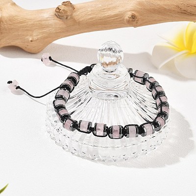 Adjustable Natural Rose Quartz and Non-magnetic Synthetic Hematite Braided Bead Bracelets BJEW-Z090-01B-1