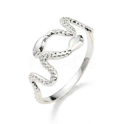 304 Stainless Steel Snake Wrap Open Cuff Ring RJEW-T023-82S-1
