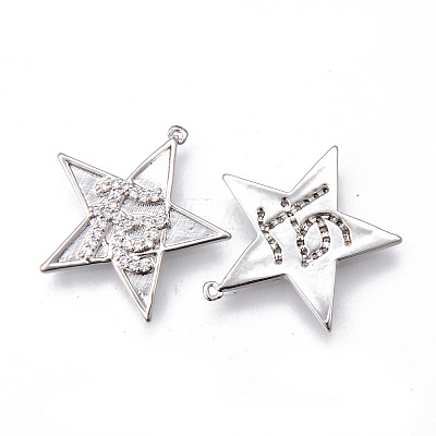 Brass Micro Pave Clear Cubic Zirconia Faith Pendants KK-N232-177P-NF-1