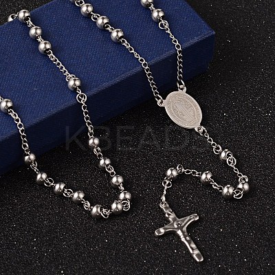 Non-Tarnish Crucifix Cross Stainless Steel Rosary Bead Necklaces LS-NJEW-O096-27-1