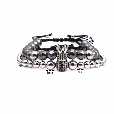 2Pcs Synthetic Non-magnetic Hematite Multi-Strand Braided Bead Bracelet Sets CG0194-3-1