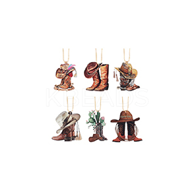 6 Sets 6 Styles Acrylic Cowboy Boot Car Hanging Decoration HJEW-GA0001-51-1