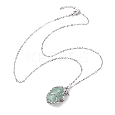 Crystal Stone Cage Pendant Necklaces NJEW-JN04756-03-1