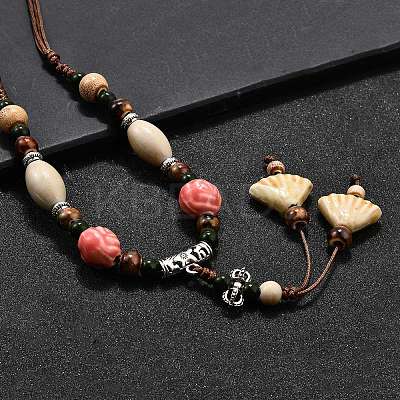 Ethnic Style Alloy & Porcelain Ceramic Beads Pendant Tassel Y Necklaces LS-NJEW-D308-03A-1